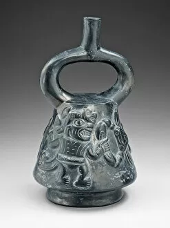 Blackware Vessel with a Relief Depicting a Figure Fighting a Crab, 100 B.C./A.D. 500
