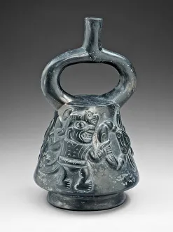Blackware Vessel with a Relief Depicting a Figure Fighting a Crab, 100 B. C. / A. D. 500