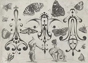 Blackwork Designs with Acrobats, Butterflies and Other Insects, Plate 3 from a Serie..., after 1622