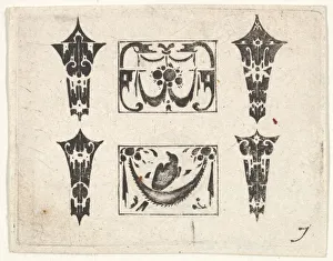Visscher Prints: Blackwork Print with Two Horizontal Panels and Four Bezels, ca. 1620