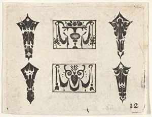 Blackwork Print with Two Horizontal Panels and Four Bezels, ca. 1620