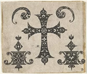 Visscher Gallery: Blackwork Print with a Latin Cross and Small Motifs, ca. 1620