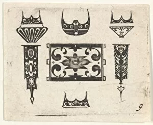 Visscher Gallery: Blackwork Print with Nine Motifs, ca. 1620. Creator: Claes Jansz Visscher