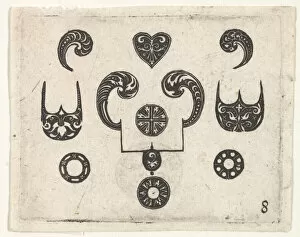 Dutch Golden Age Gallery: Blackwork Print with Various Motifs, ca. 1620. Creator: Claes Jansz Visscher