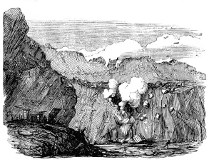 Granite Quarry Prints: Blasting the Granite Rock, 1857. Creator: Unknown