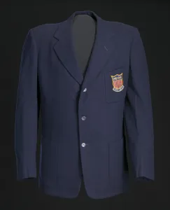 Blazer, tie, and belt worn by Ted Corbitt for the 1952 Helsinki XV Olympics, 1952 Blazer, tie, and belt worn by Ted Corbitt for the 1952 Helsinki XV Olympics, 1952