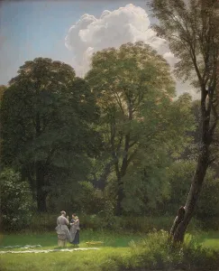 Linen Prints: Bleaching Linen in a Clearing, 1858. Creator: Peter Christian Thamsen Skovgaard
