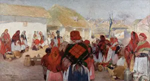 Headdresses Prints: Blessing of Easter Food, 1897. Creator: Wlodzimierz Tetmajer