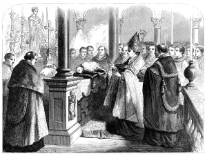 Crook Prints: Blessing the Paschal Lambs in the church of St. Agnes, Rome, 1870. Creator: W. H