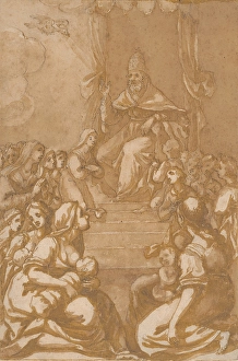Breastfeeding Prints: Blessing pope, 1401/1500. Creator: Monogrammist N.A