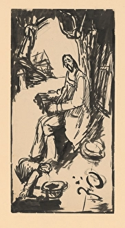 Beggar Prints: Blind beggar playing the accordion, 1940-1944. Creator: Jan Novak