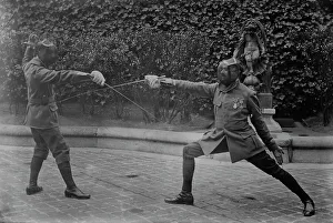 Fencing Prints: Blind fencing in Phare de France, between c1915 and c1920. Creator: Bain News Service