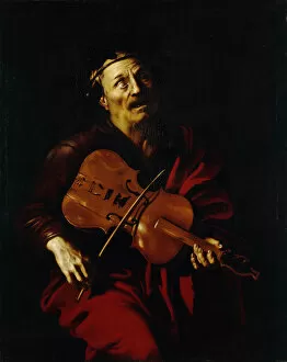 Venetian School Collection: The blind Homer playing the Lira da Braccio, c. 1622