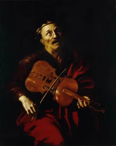 Venetian School Collection: The blind Homer playing the Lira da Braccio, c. 1622