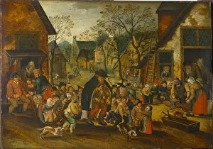 Budapest Collection: The Blind Hurdy-Gurdy Player, c. 1610. Creator: Brueghel, Pieter, the Younger (1564-1638)