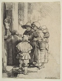 The Blind Hurdy-Gurdy Player and Family Receiving Alms, 1648. Creator: Unknown The Blind Hurdy-Gurdy Player and Family Receiving Alms, 1648. Creator: Unknown