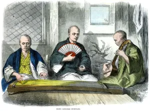 Zither Prints: Blind Japanese musicians, 1864. Artist: M Jackson