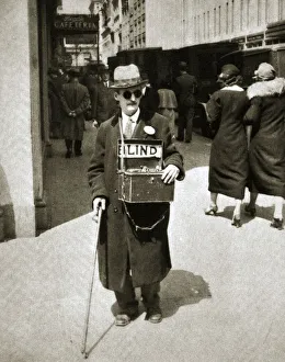 Blind Prints: Blind man begging, Great Depression, New York, USA, 1933