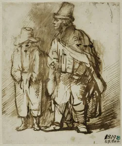 Blindness Prints: Blind man with crank lyre and singing boy, c.1650. Creator: Willem Drost