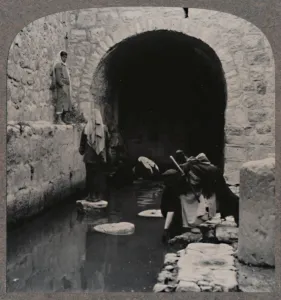 Realistic Travels Prints: Blind men washing eyes in the Pool of Siloam, c1900