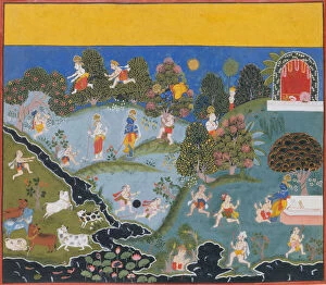 Opaque Watercolor Collection: Blindmans Bluff...from a Dispersed Bhagavata Purana (Ancient Stories of Lord Vishnu), c1715-20
