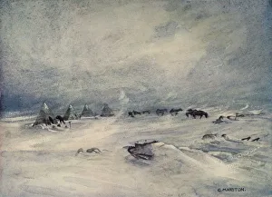 A Blizzard on the Barrier, c1908, (1909). Artist: George Marston A Blizzard on the Barrier, c1908, (1909). Artist: George Marston