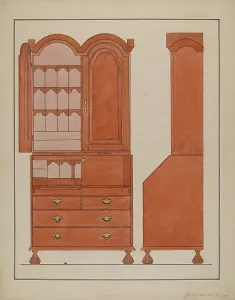 Block Front Desk with Cabinet Top, 1935/1942. Creator: Jack Bochner