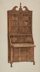John Hall Prints: Block-front Secretary (walnut), c. 1940. Creator: John Hall