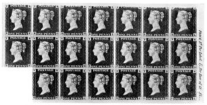 Queen Victoria Collection: Block of twenty Penny Black stamps, 1840, (1910)