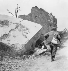 Blockhouse destroyed by a mine, Lomme, near Armentieres, France, World War I, c1914-c1918. Artist: Nightingale & Co