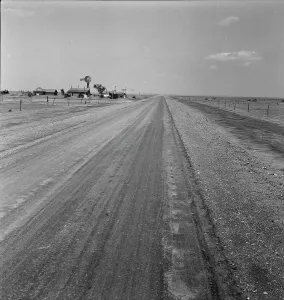 Dustbowl Prints: Blowing dust in the Oklahoma Panhandle, 1938. Creator: Dorothea Lange
