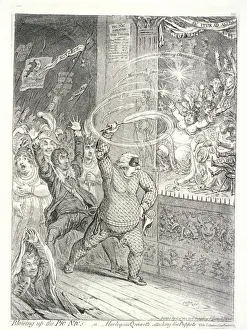 Sheridan Prints: Blowing up the Pic Nic s; or, Harlequin Quixotte attacking the puppets... 1802