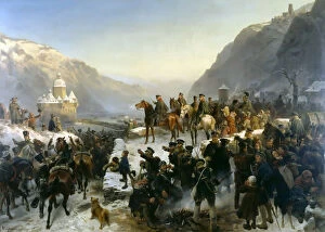 Coalition Forces Gallery: Blücher crossing the River Rhine near Kaub on 1st January 1814, 1860. Creator: Camphausen