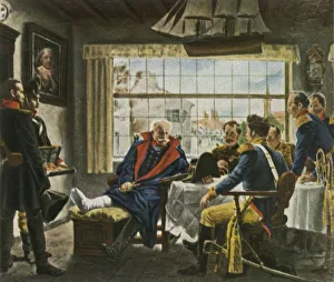 Bandaged Collection: Blücher takes possession of Napoleons medals and hat after...Waterloo, 18 June 1815, (1936)