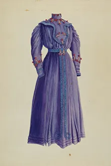 Gathered Prints: Blue Afternoon Dress, c. 1938. Creator: Lucien Verbeke