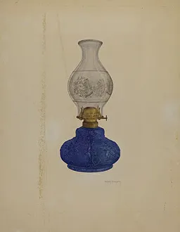 Coloured Glass Prints: Blue Glass Lamp, c. 1937. Creator: Helen Bronson