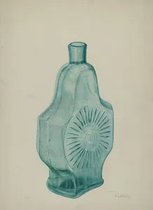 Glass Bottle Prints: Blue-Green Flask, c. 1941. Creator: V. L. Vance