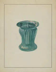 Glasswork Prints: Blue-Green Vase, c. 1936. Creator: Marcus Moran