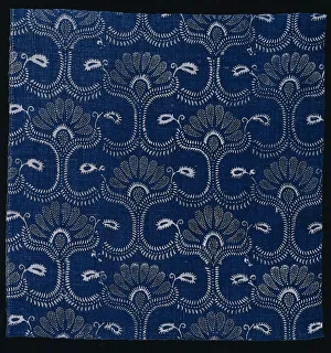 Late 18th Century Prints: Blue Indigo Resist Print with Stylized Leaf Design, 1790. Creator: Unknown