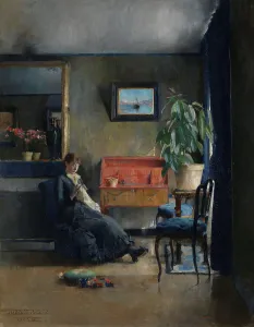 Chairs Prints: Blue Interior, 1883. Creator: Harriet Backer
