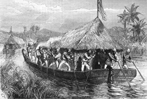 Galpin Prints: Blue-Jackets and Marines Poling the British Expedition Up The Perak River