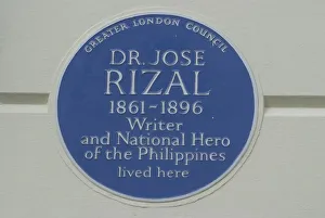 Blue plaque commemorating Dr Jose Rizal, Primrose Hill, London, NW1, England. Creator Blue plaque commemorating Dr Jose Rizal, Primrose Hill, London, NW1, England. Creator