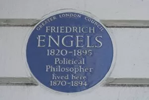 Blue plaque commemorating Fredrich Engels, Primrose Hill, London, NW1, England. Creator