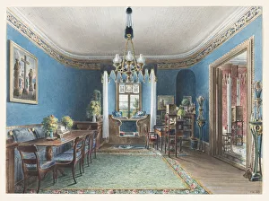 Empire Style Prints: The Blue Room, Schloss Fischbach, 1846. Artist: Klose, Friedrich Wilhelm (1804-1863)
