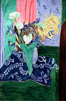 Blue Vase with Flowers on a Blue Tablecloth, 1913. Creator: Henri Matisse. Blue Vase with Flowers on a Blue Tablecloth, 1913. Creator: Henri Matisse