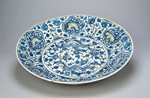 Fritware Prints: Blue and White Dish, Safavid dynasty (1501-1722), 17th century. Creator: Unknown