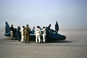 Bluebird CN7, Donald Campbell and support crew, Lake Eyre, Australia, 1964 Bluebird CN7, Donald Campbell and support crew, Lake Eyre, Australia, 1964