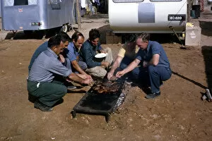 Barbeque Gallery: Bluebird CN7 support team barbequeing at Lake Eyre, Australia, 1964. Creator: Unknown