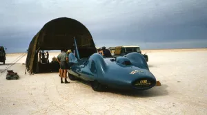 Record Breaking Prints: Bluebird CN7 in temporary canvas hangar for World Record attempt, Lake Eyre, Australia