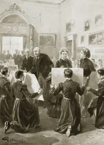 Christs Hospital School Gallery: Bluecoat schoolboys showing their drawings to Queen Victoria, 3 April 1873 (1901)